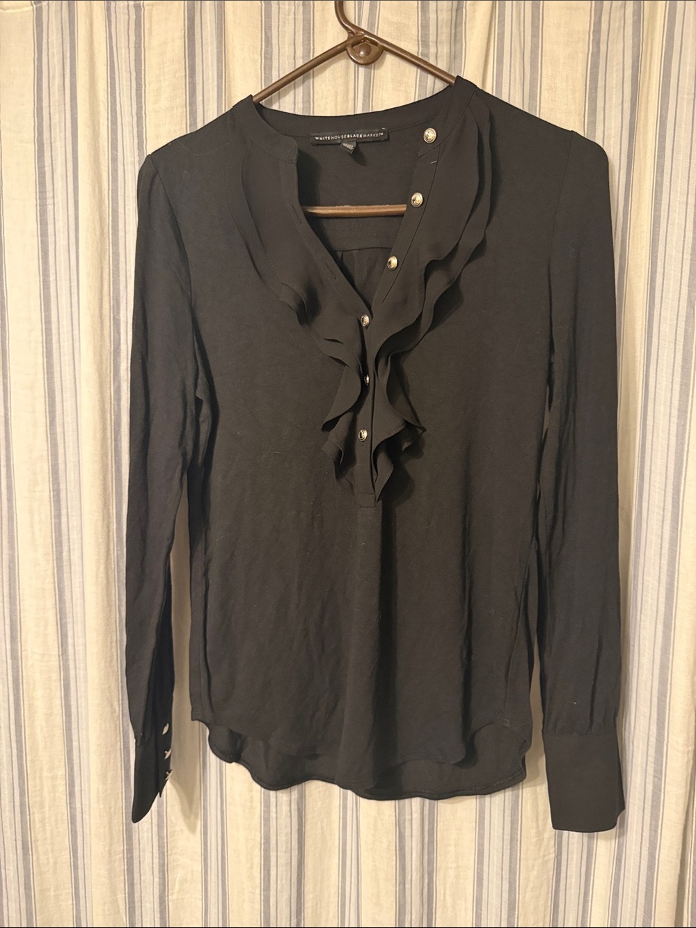 White House Black Market Black Ruffled Long-Sleeve Blouse